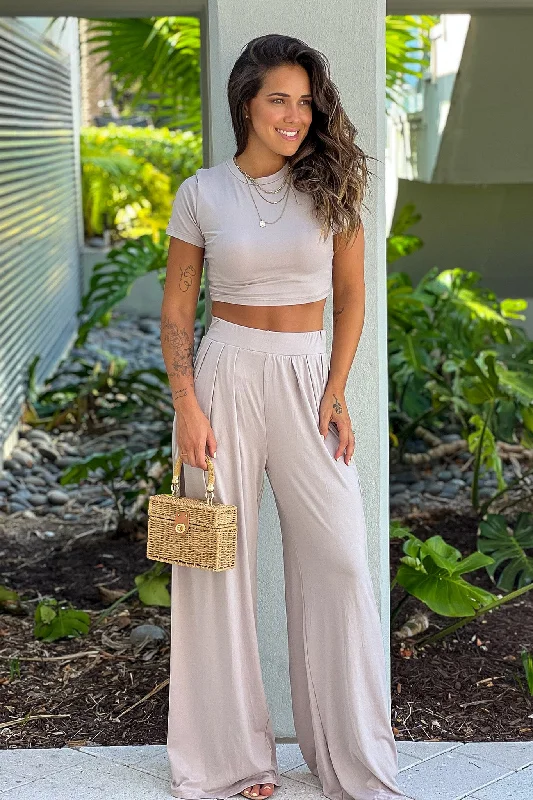 Get Ready to Save!Get Ready to Save!Oatmeal Crop Top And Pants Set