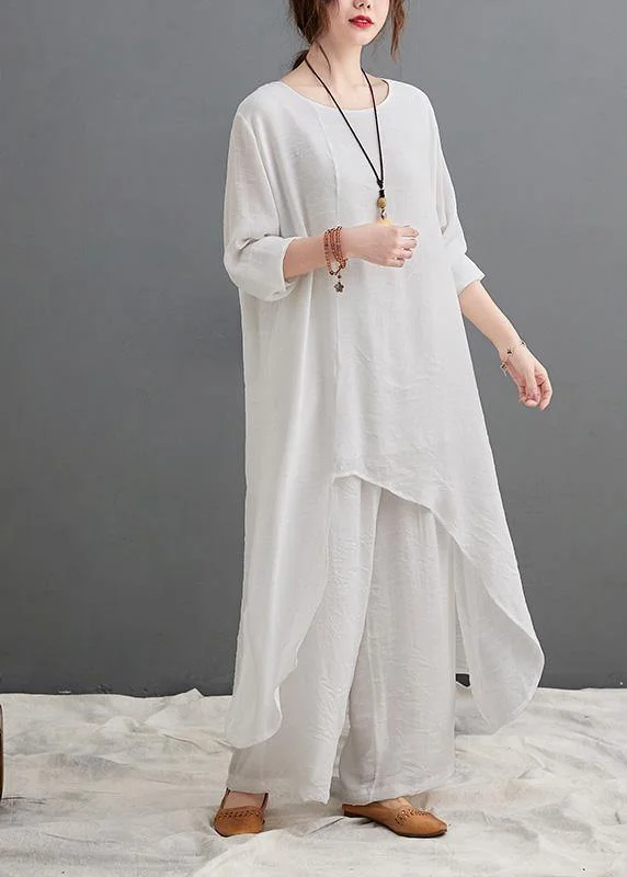 Limited Deals, Unlimited Savings!Limited Deals, Unlimited Savings!Large Size Loose Art Long White Top Casual Wide Leg Pants Two Piece Suit For Women Limited Deals, Unlimited Savings!Limited Deals, Unlimited Savings!Large Size Loose Art Long White Top Casual Wide Leg Pants Two Piece Suit For Women