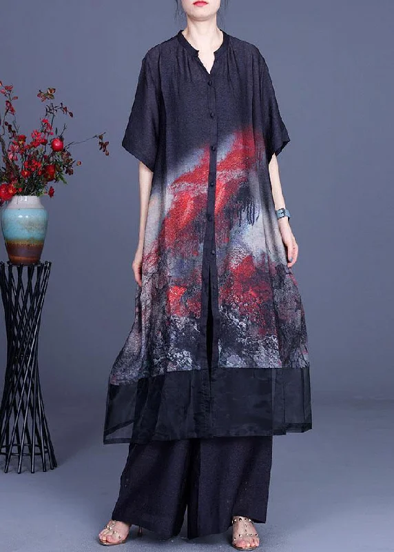 Your Shopping Wish, Our Discount Command!Your Shopping Wish, Our Discount Command!2025 Black Print Cardigan + Wide Leg Pants Two Piece Set