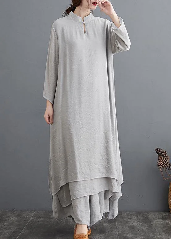 Save Like Never Before!Save Like Never Before!Spring Gray Medium Length Dress Casual Wide Leg Pants Two Piece Set Save Like Never Before!Save Like Never Before!Spring Gray Medium Length Dress Casual Wide Leg Pants Two Piece Set