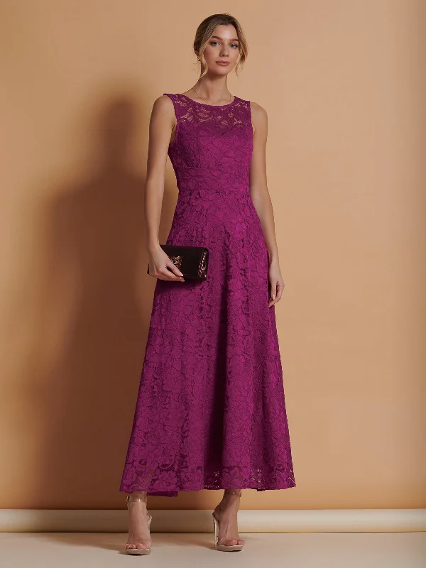 Lace Fit & Flare Maxi Bridesmaid Dress, Magenta