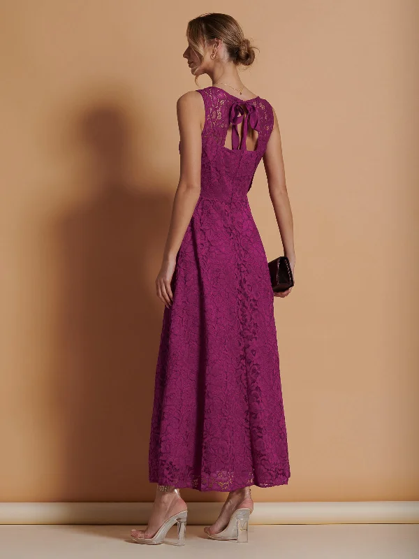 Lace Fit & Flare Maxi Bridesmaid Dress, Magenta