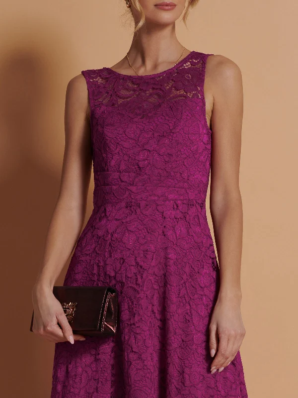 Lace Fit & Flare Maxi Bridesmaid Dress, Magenta