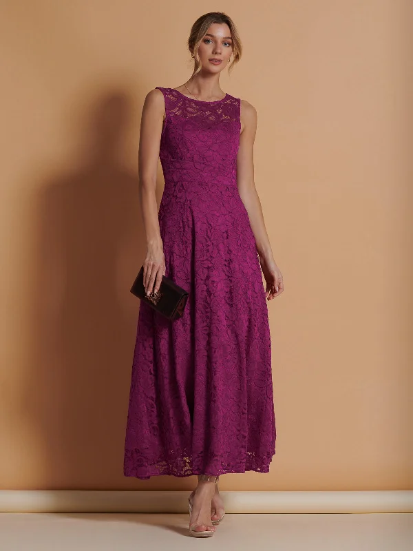 Lace Fit & Flare Maxi Bridesmaid Dress, Magenta