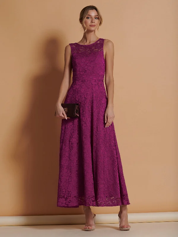 Lace Fit & Flare Maxi Bridesmaid Dress, Magenta