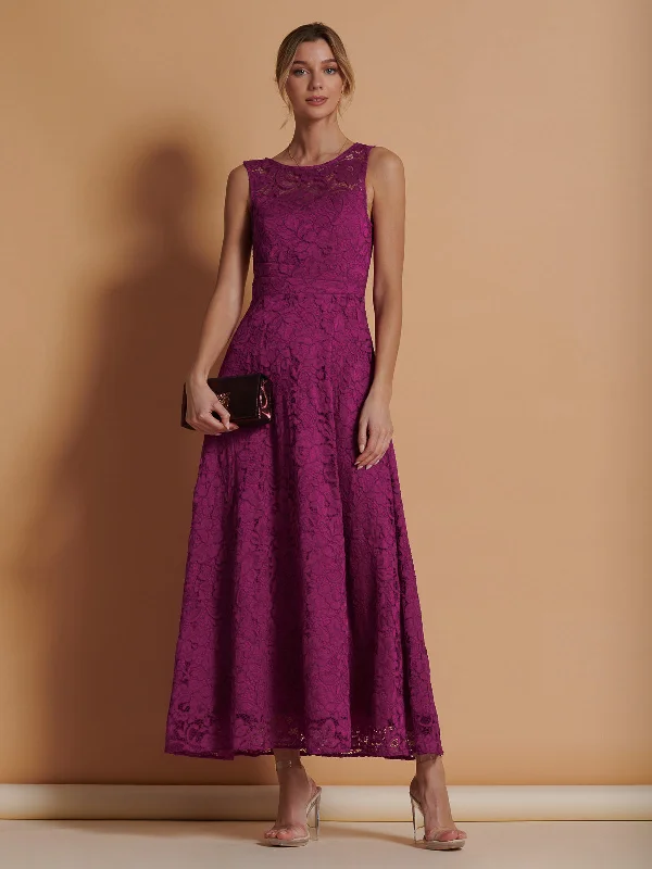 Lace Fit & Flare Maxi Bridesmaid Dress, Magenta