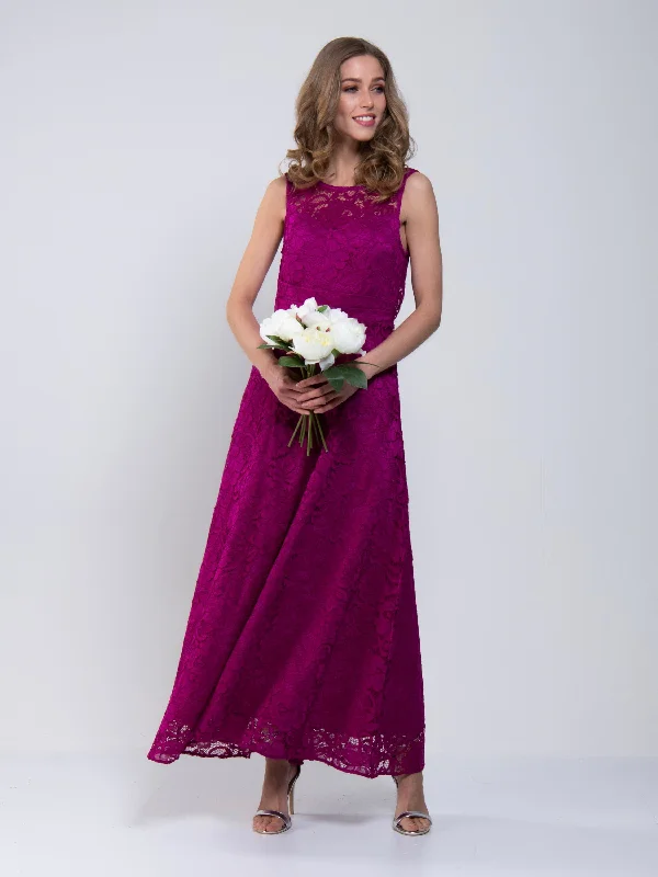 Lace Fit & Flare Maxi Bridesmaid Dress, Magenta