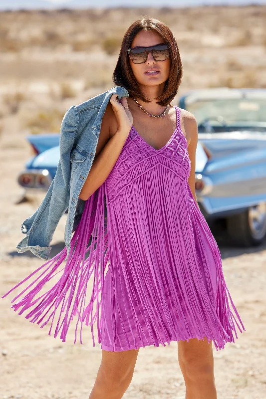 Boho Fringe Short Dress Iris Orchid