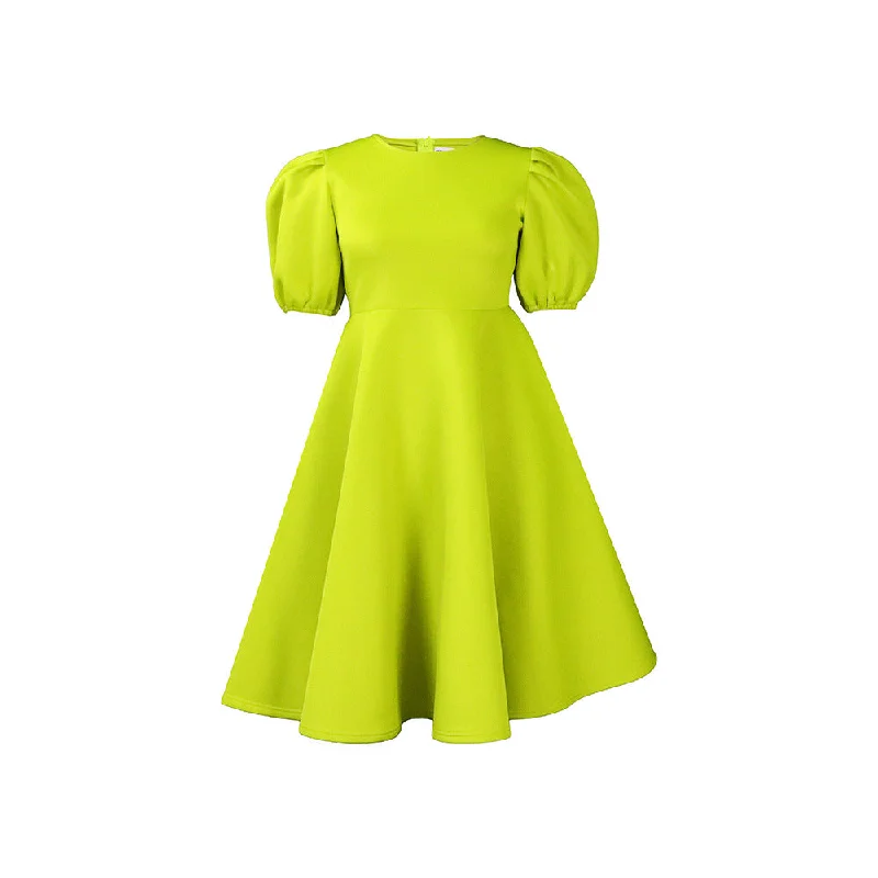 Graceful Puff Sleeve Waist-controlled Large Hem Lightly Dresses