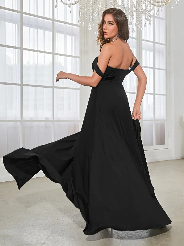 NiDELL Hot Sale Black Strapless Long Type Split Dress Oversized Skirt Sleeveless Satin Gown-MG002-2