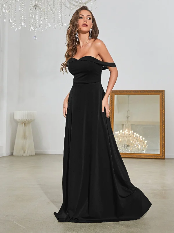 NiDELL Hot Sale Black Strapless Long Type Split Dress Oversized Skirt Sleeveless Satin Gown-MG002-2