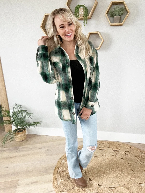 Beautiful Mess Oversized Plaid Shacket in Hunter Green