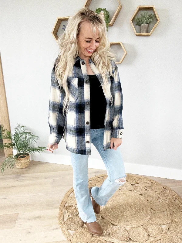 Beautiful Mess Oversized Plaid Shacket in Navy