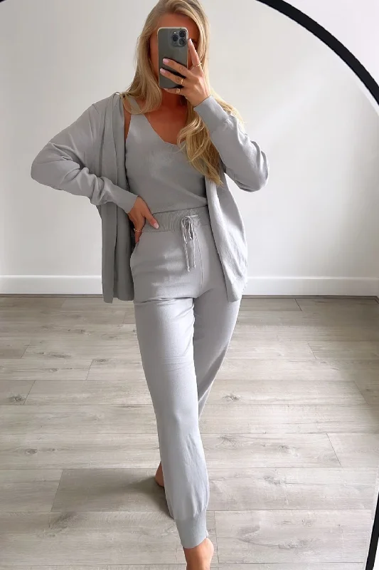 Chloe grey 3 piece knitted cardigan loungewear set