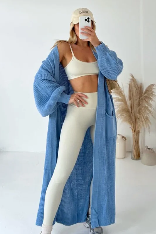 Daisy light blue long knit cardigan