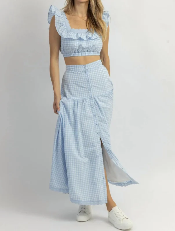 East Side Ruffled Midi Skirt Set In Blue