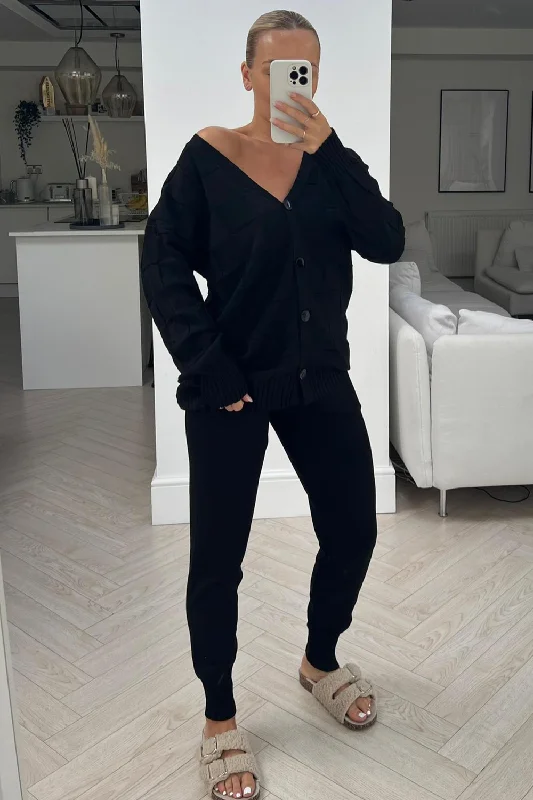 Erin black square knit cardigan loungewear set