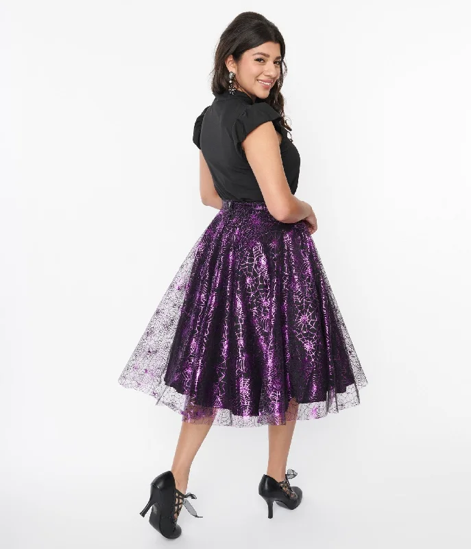 Magnolia Place Black & Purple Spiderweb Sally Swing Skirt