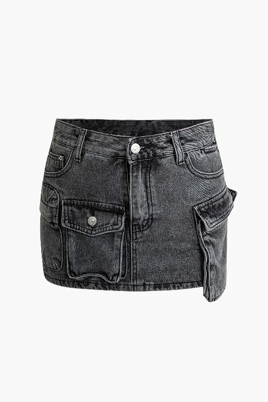 Flap Pocket Denim Skirt