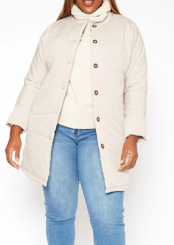 Hi Curvy Plus Size Women Mandolin Collar Puffer Jacket