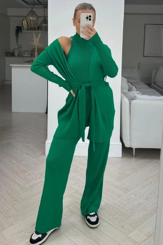 terri green 3 piece knitted cardigan loungewear set