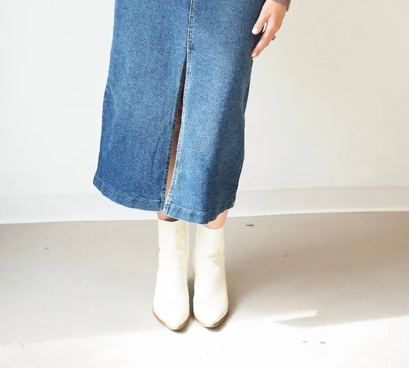 Utility Pocket Midi Skirt In Dark Wash