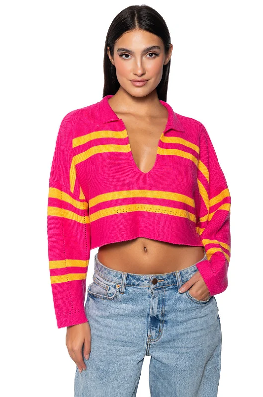 DEEP FEELINGS STRIPED DEEP V SWEATER