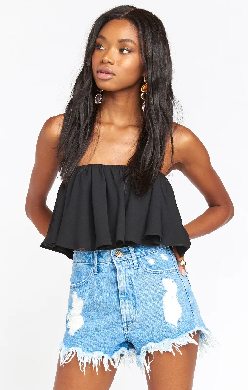 Heidi Ruffle Crop ~ Black