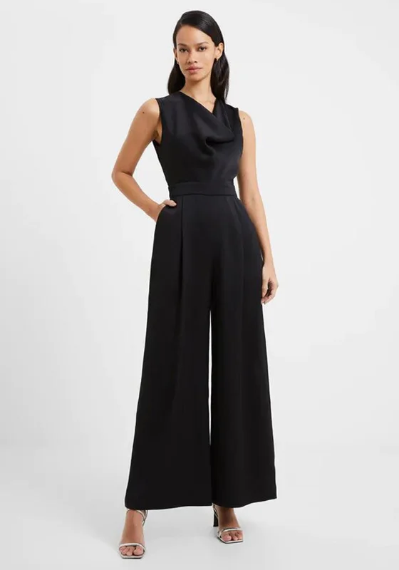 French Connection Harlow Satin Sleeveless Jumpsuit, Blackout