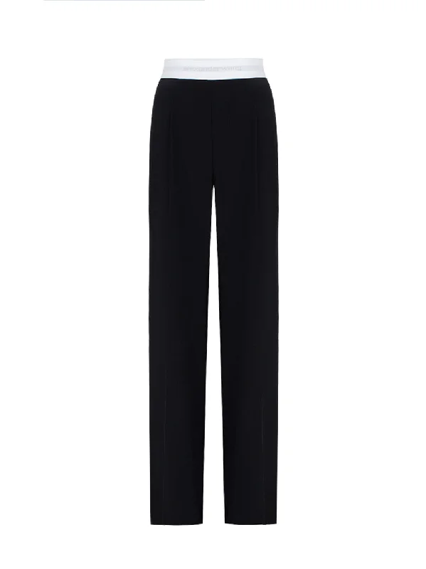 High Waisted Pleated Pant With Logo Elastic (Black)