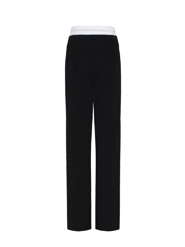 High Waisted Pleated Pant With Logo Elastic (Black)