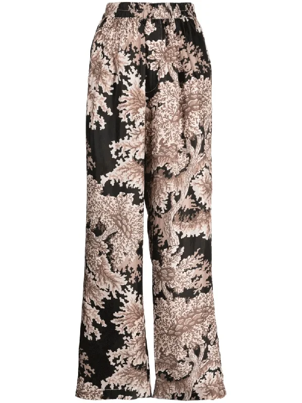 Twill Silk Print Straight Long Pants