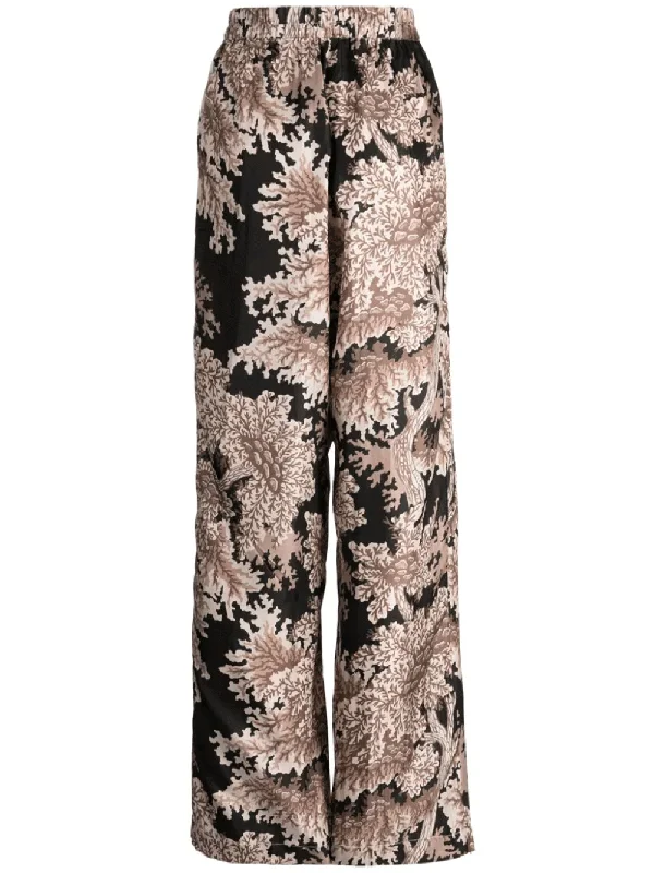 Twill Silk Print Straight Long Pants