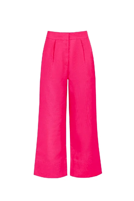 HOT PINK LINEN-BLEND CROPPED PANTS