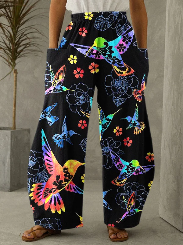 Hummingbird Print Vintage Pants