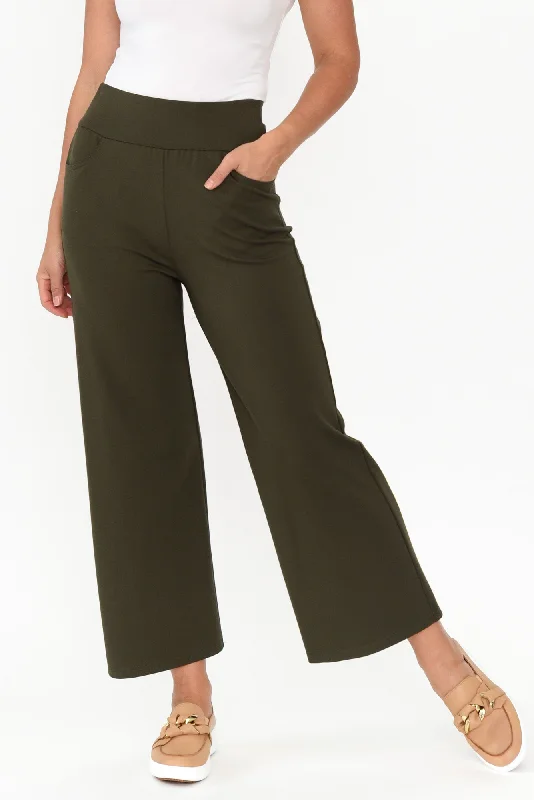 Kimmy Khaki Wide Leg Ponte Pants