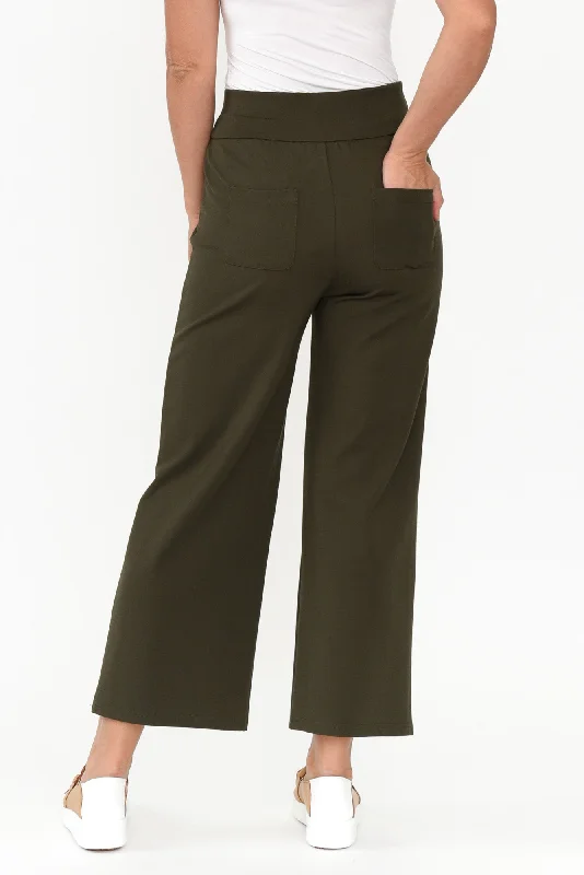 Kimmy Khaki Wide Leg Ponte Pants