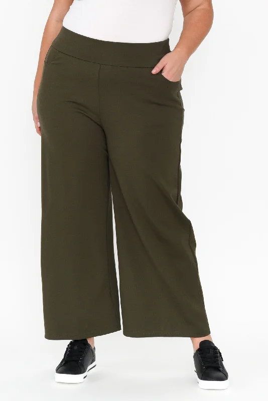 Kimmy Khaki Wide Leg Ponte Pants