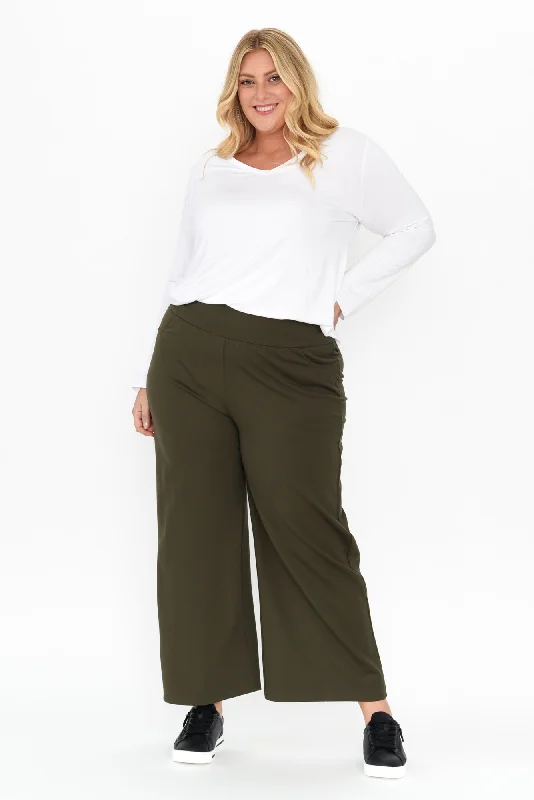 Kimmy Khaki Wide Leg Ponte Pants