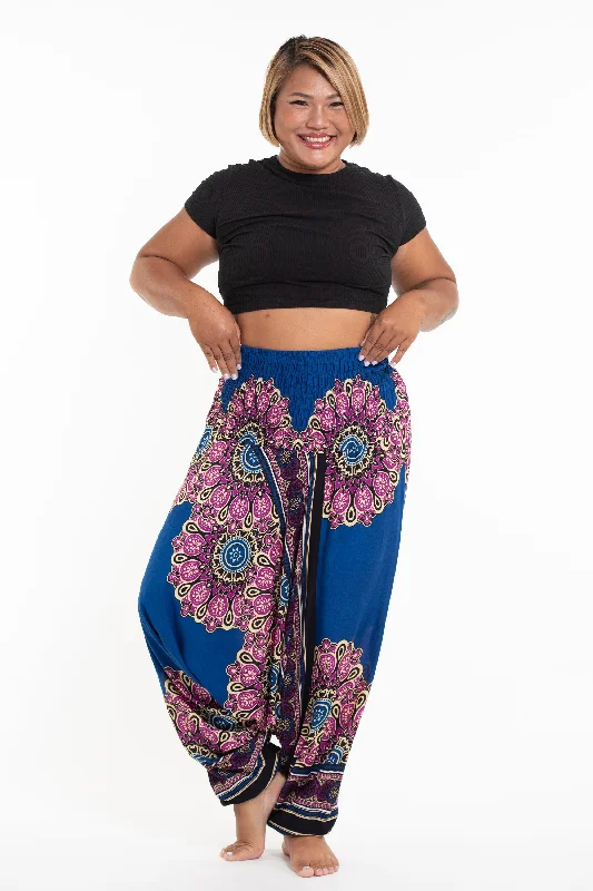 Plus Size Peony Mandalas 2-in-1 Jumpsuit Harem Pants in Blue