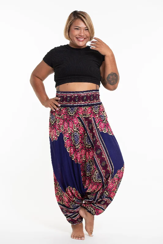 Plus Size Peony Mandalas 2-in-1 Jumpsuit Harem Pants in Indigo