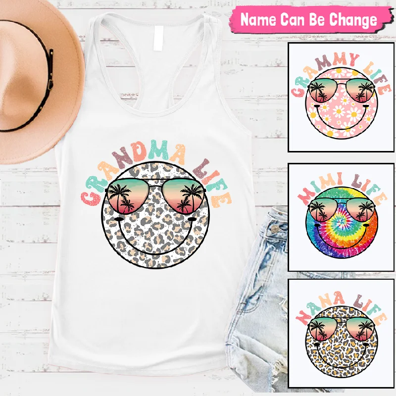 Personalized Grandma T-Shirt, Summer Smiley Face Vacation Sea Ocean CTH01