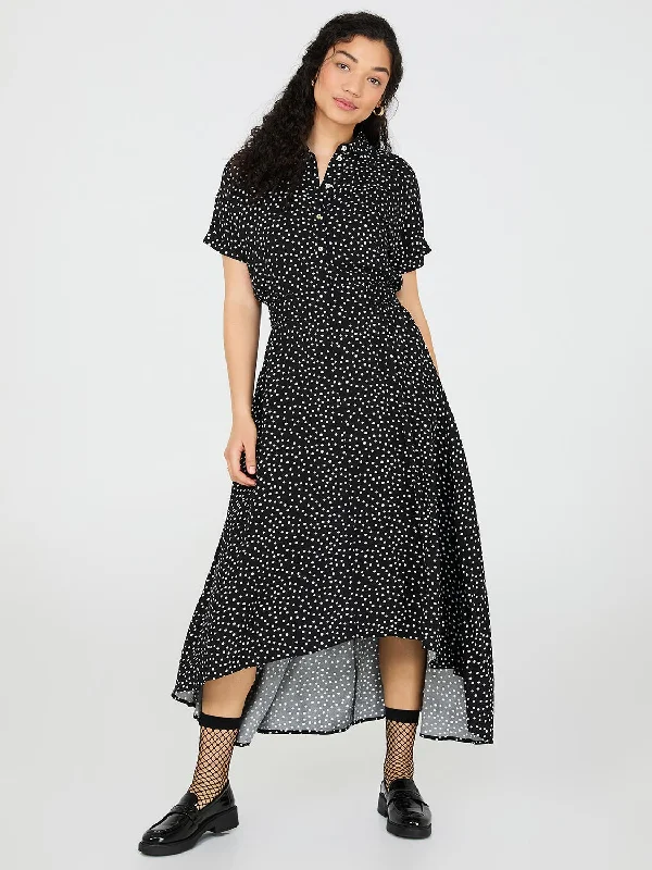Must-Have Deals Inside!Dot Print High-Low Maxi Shirt Dress