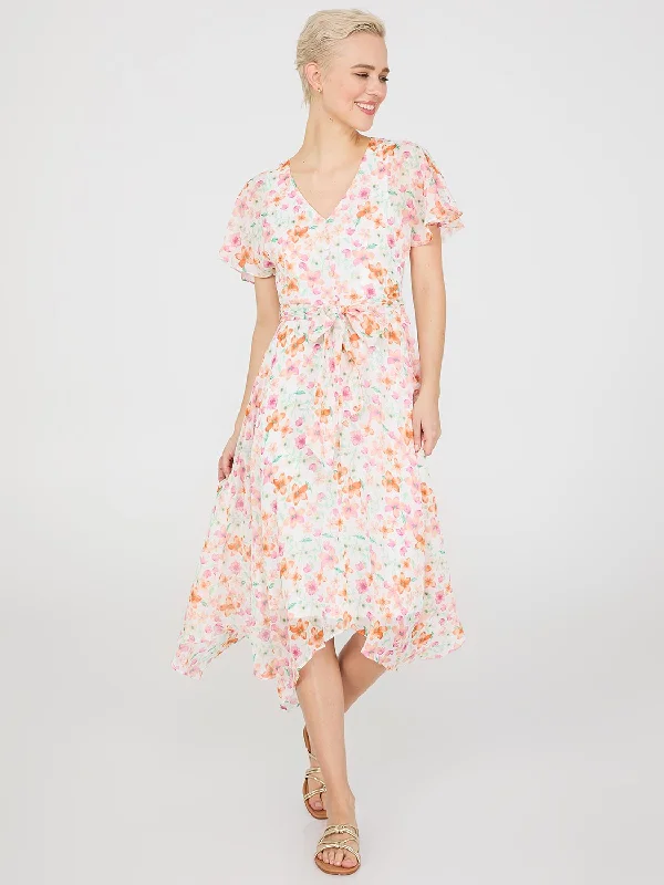 Your Chance to Save is Now!Floral Print Chiffon Handkerchief Hem Dress