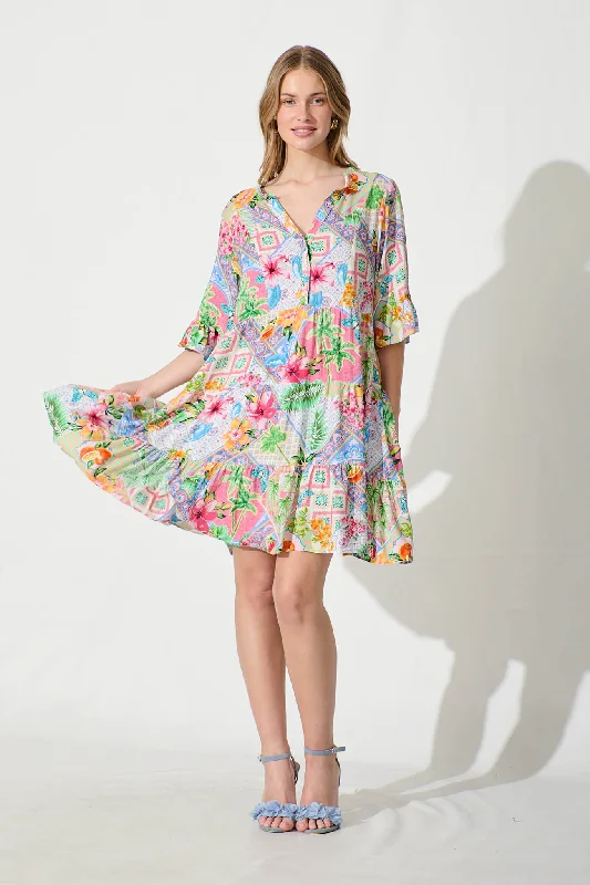 The Best Sale of the Year!Aleister Smock Dress in Bright Multi Patchwork Floral