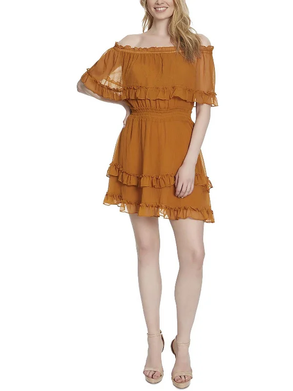 Instant Savings Await!Amaya Womens Off-The-Shoulder Short Mini Dress