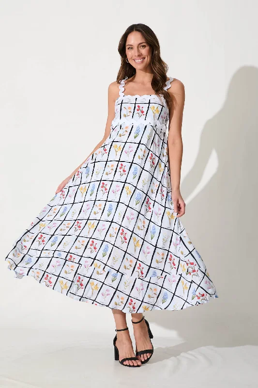 Snag the Best Prices Now!Aquila Maxi Sundress In Multi Print With White Ric Rac Trim