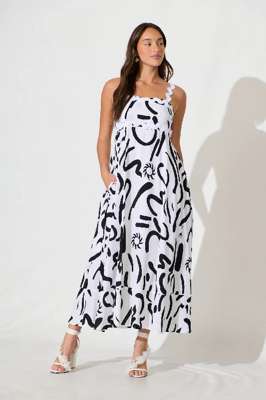 Amazing Prices You Can’t Resist!Aquila Maxi Sundress In White Print With Ric Rac Trim