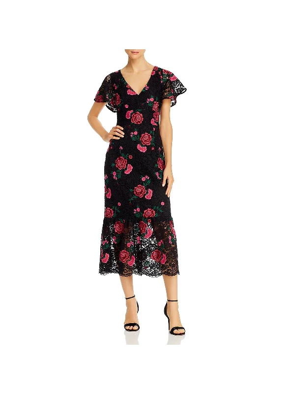 Stock Up and Save!Stock Up and Save!Audette Womens Lace Floral Midi Dress
