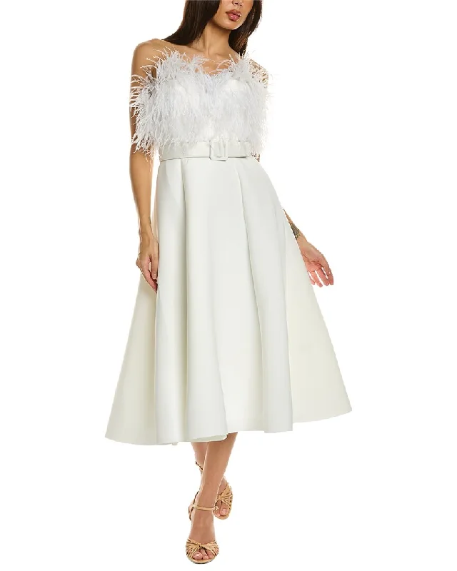 Your Shopping Wish, Our Discount Command!Badgley Mischka Strapless Feather Midi Dress